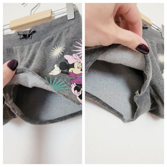 H & M Disney Minnie Mouse Gray Pink Teal Drawstring Waist Cut-Off  LoungE Shorts - Picture 6 of 11